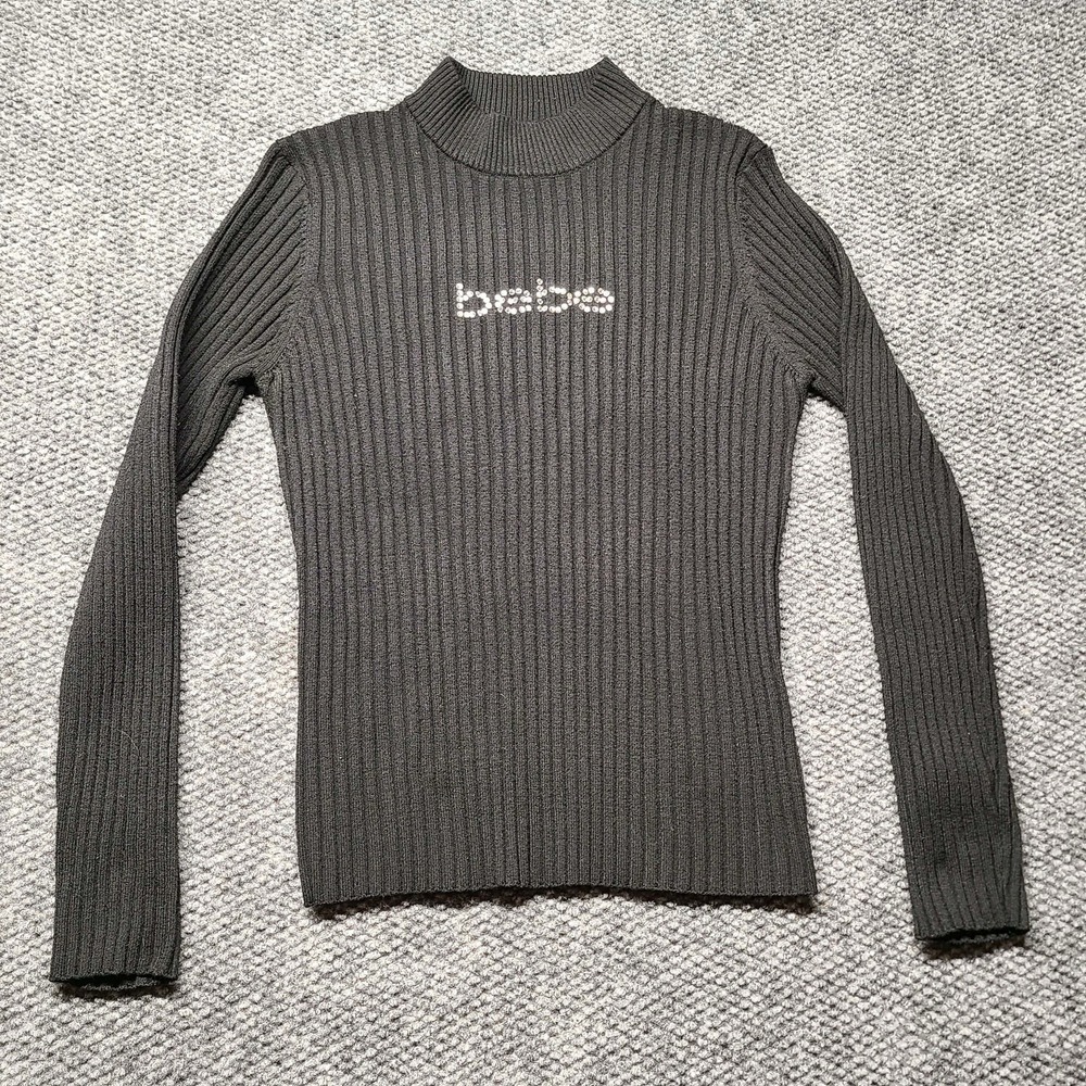 Black Bebe Ribbed Long Sleeve Vintage Y2K Sweater Size Extra Large Fitted 2000s